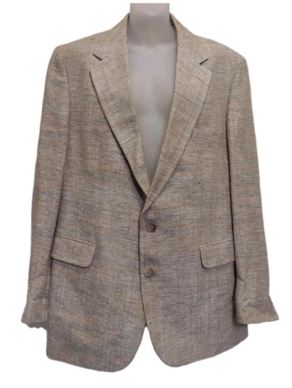 JG Hook VTG 80s Raw Silk Blazer Size 42 Made in Hungary Turquoise Beige